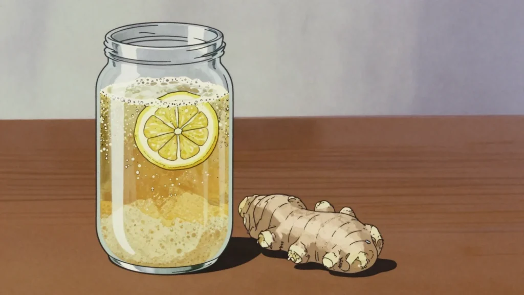 Ginger Beer Plant, home-fermented ginger and sugar brew kept alive as a, New Zealand fermented & pickled, anime style