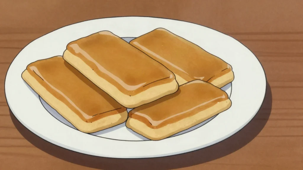 Ginger Crunch, shortbread slice under a thick chewy ginger caramel icing, New Zealand dessert, anime style