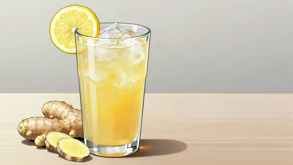 Ginger juice, pungent sweet ginger drink sold chilled, Republic of the Congo drink, anime style