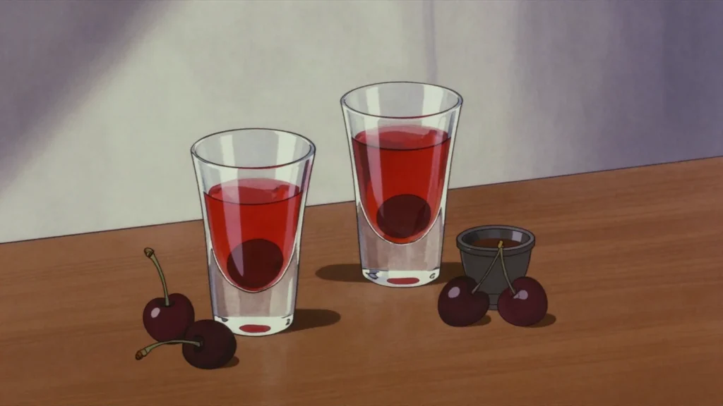 Ginjinha, sour-cherry liqueur sipped from shot glasses or chocolate cups, Portugal wine & spirit, anime style