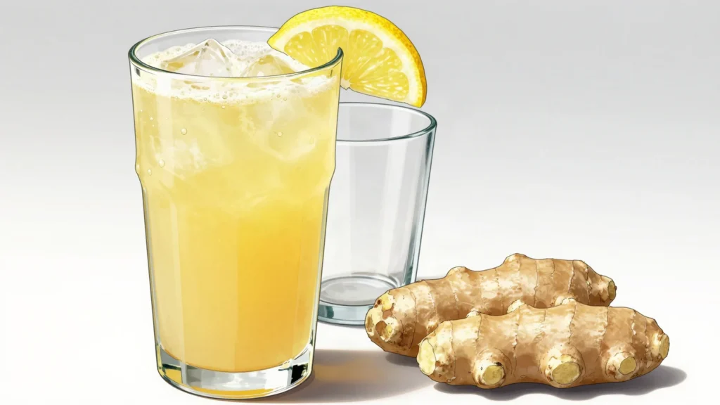 Gnamankoudji, fiery fresh ginger juice sweetened with sugar and lemon, Côte d'Ivoire drink, anime style