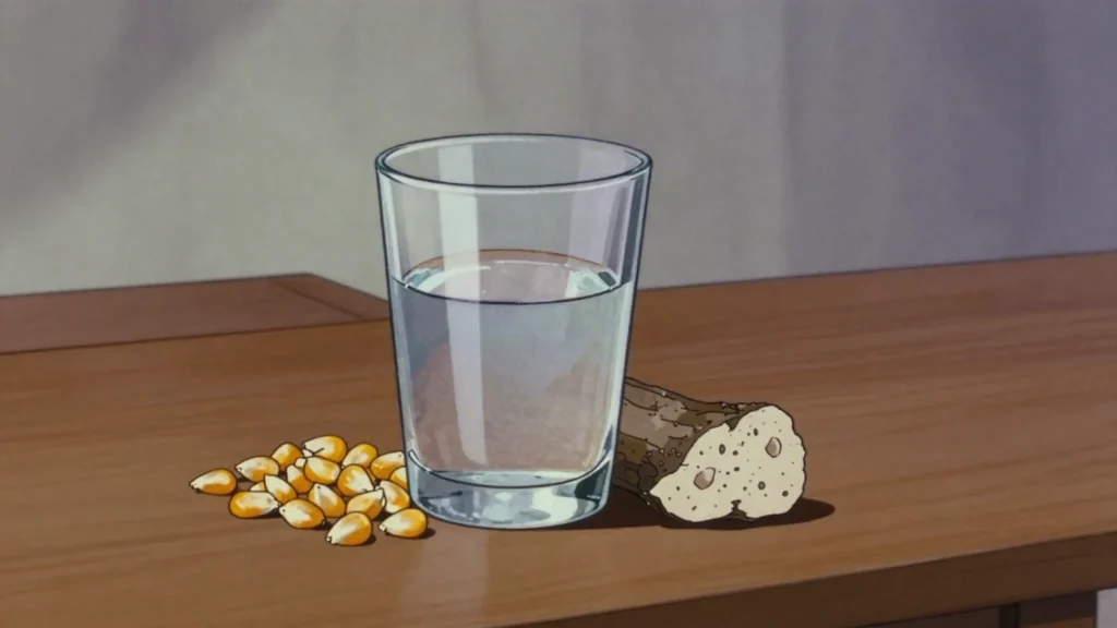 Gongo, fierce backyard distillate of fermented maize or cassava mash, Tanzania wine & spirit, anime style