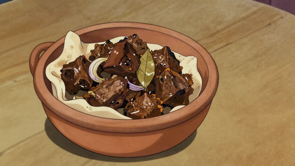 Govurdak, mutton chunks fried in tail fat, preserved for winter, Turkmenistan main, anime style