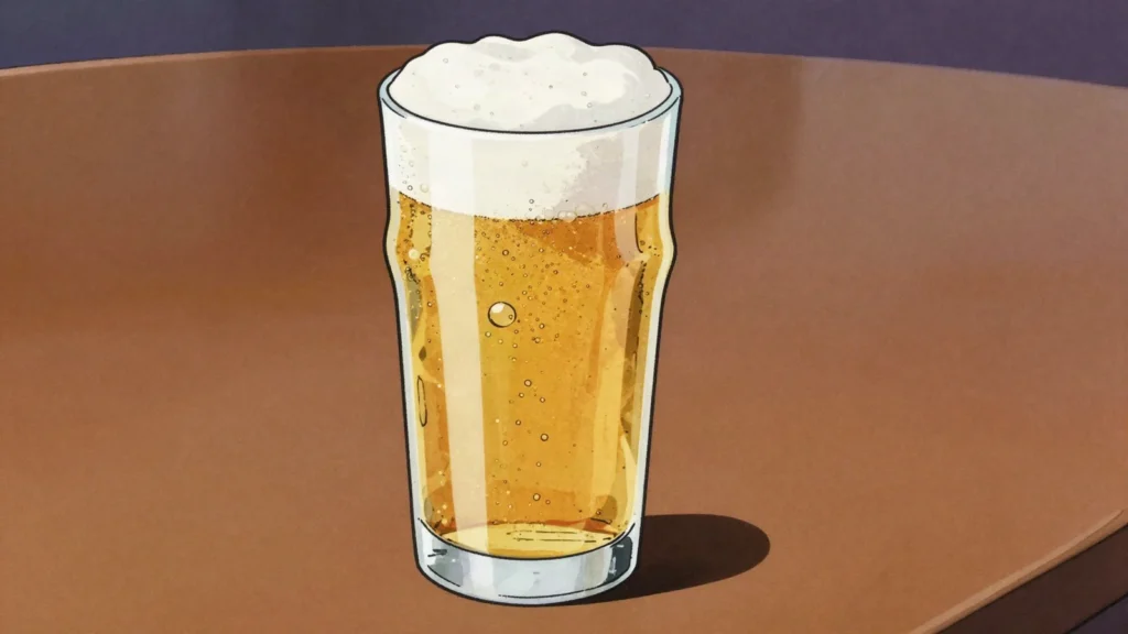 Gueuze, blend of young and old lambic refermented in the bottle, dry and sparkling, Belgium wine & spirit, anime style