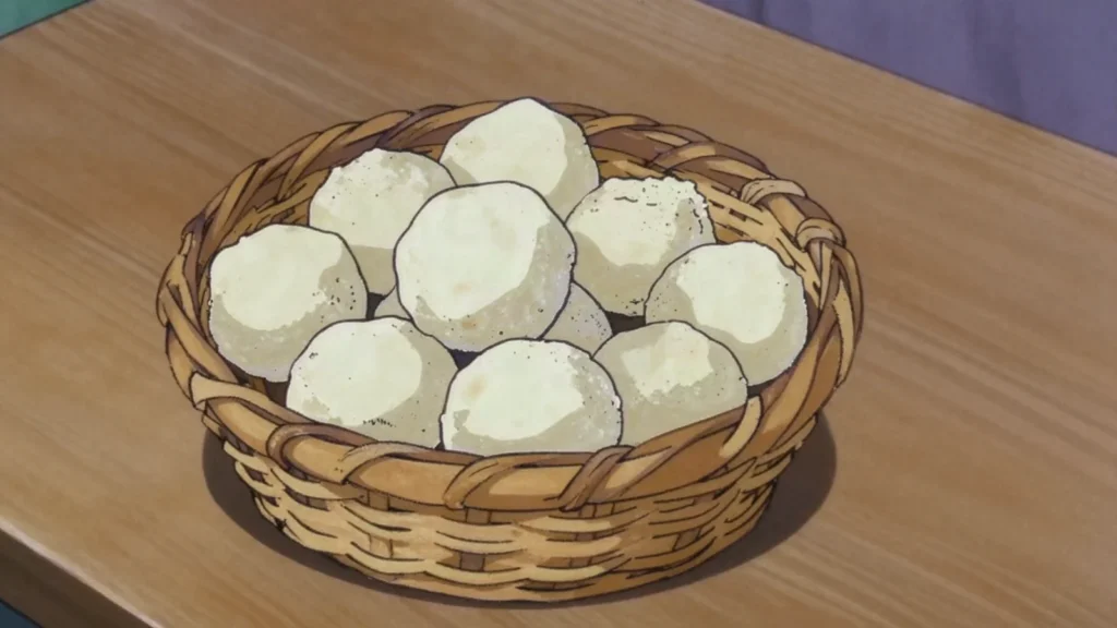 Gurt, hard dried curd balls, sucked whole or crumbled into soup, Turkmenistan cheese & dairy, anime style