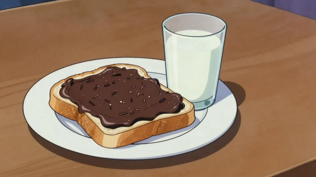Hagelslag, chocolate sprinkles on buttered bread, a national habit, Netherlands breakfast, anime style