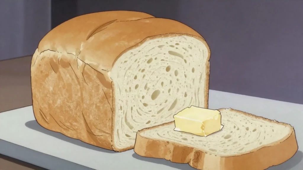 Hardo bread, dense sweet white loaf, sliced thick for breakfast and sandwiches, Jamaica bread & pastry, anime style