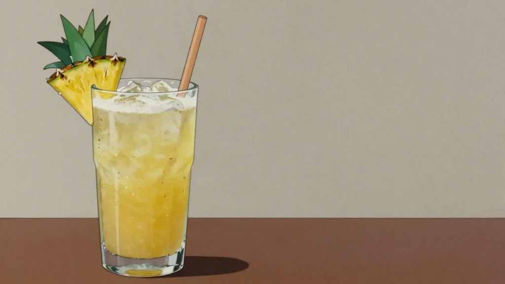 Havana Special, white rum, pineapple juice and a dash of maraschino over ice, Cuba cocktail, anime style