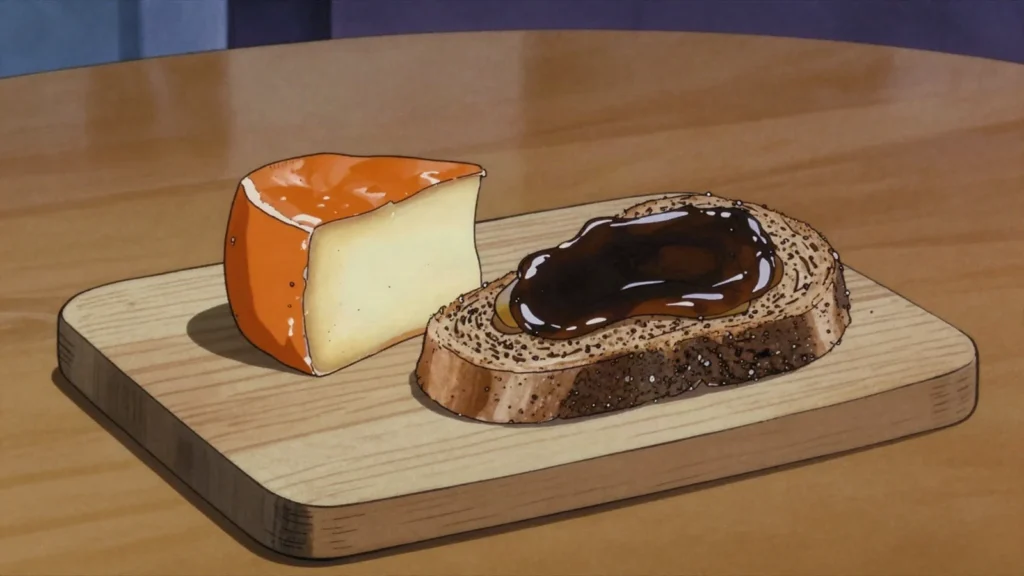 Herve cheese, soft washed-rind cow's cheese, sticky, orange and very pungent, Belgium cheese & dairy, anime style