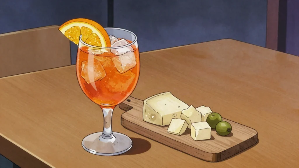 Hesperidina, bitter orange-peel aperitif, drunk with soda, tonic or vermouth, Argentina wine & spirit, anime style