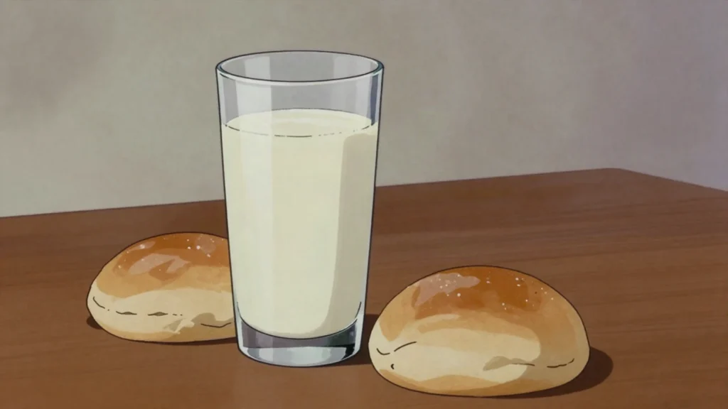 Horchata, chilled Valencian tiger-nut milk, dunked with fartons, Spain drink, anime style
