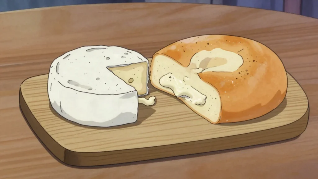 Imeruli cheese, fresh salty cow's cheese from Imereti; the standard khachapuri filling, Georgia cheese & dairy, anime style