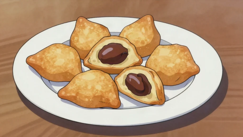 Imqaret, fried diamond pastries filled with spiced dates, Malta dessert, anime style