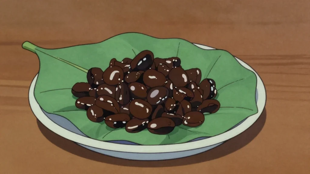 Iru, fermented locust beans, black and sticky, dropped into stews for deep savour, Nigeria fermented & pickled, anime style