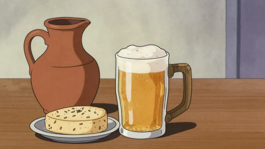 Jāņu alus, home-brewed barley beer drunk through the midsummer Jāņi night, Latvia wine & spirit, anime style