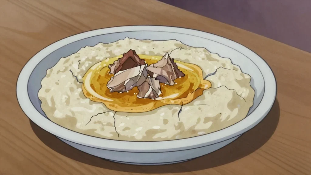 Jareesh, cracked wheat cooked creamy with meat and yogurt; Najdi comfort food, Saudi Arabia main, anime style