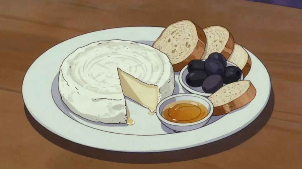 Jben, fresh soft goat or cow curd, lightly salted, eaten with bread and honey, Morocco cheese & dairy, anime style