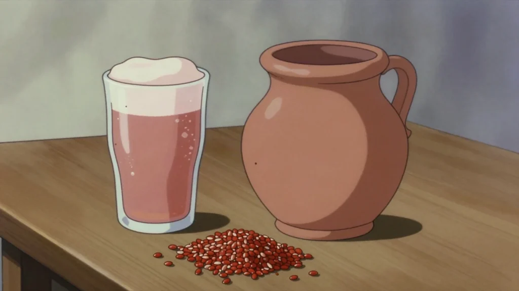 Joala, homebrewed sorghum beer announced by a white flag at the door, Lesotho wine & spirit, anime style