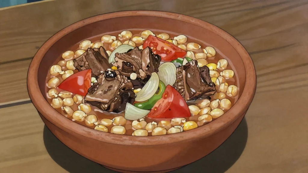 Jopara, stew of maize and beans eaten on the first of October, Paraguay soup & stew, anime style