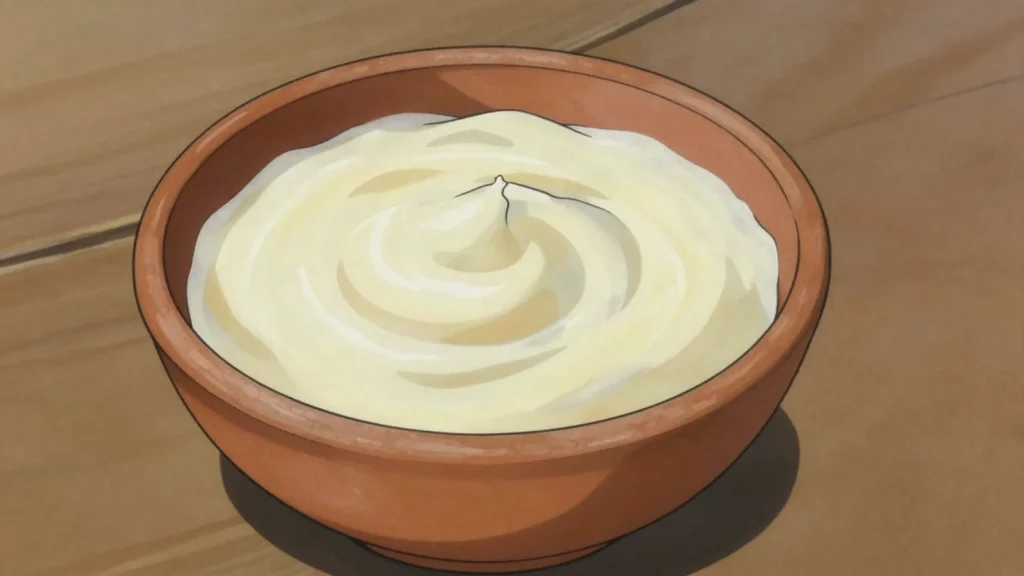 Juju Dhau, bhaktapur's creamy 'king yogurt' set in clay pots, Nepal cheese & dairy, anime style