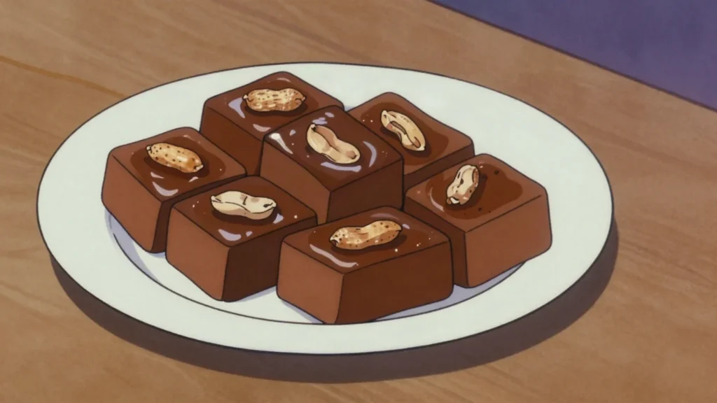 Ka'i ladrillo, peanut and molasses sweet set hard in brick-like blocks, Paraguay dessert, anime style