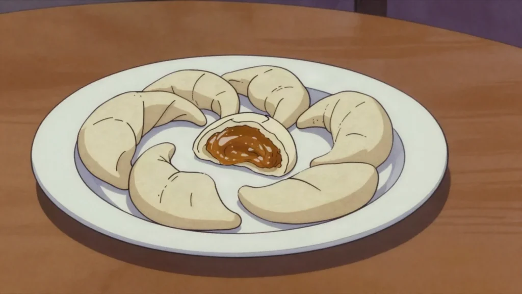 Kaab el ghazal, crescent gazelle-horn pastries filled with almond paste and orange-blossom, Morocco dessert, anime style