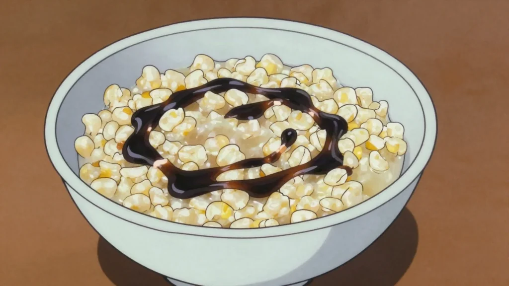 Kaguyjy, sweet maize porridge with milk or molasses, eaten warm, Paraguay dessert, anime style