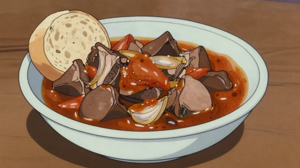 Kamounia, offal and cumin stew, slow-simmered until rich, Sudan soup & stew, anime style