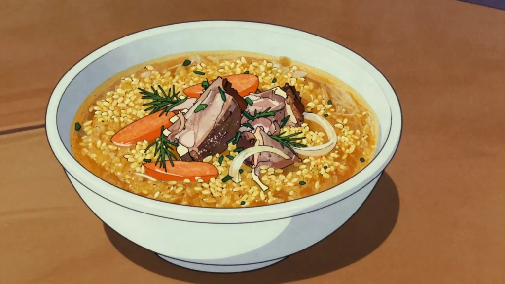Kapusnyak, sauerkraut soup with pork and millet, Ukraine soup & stew, anime style