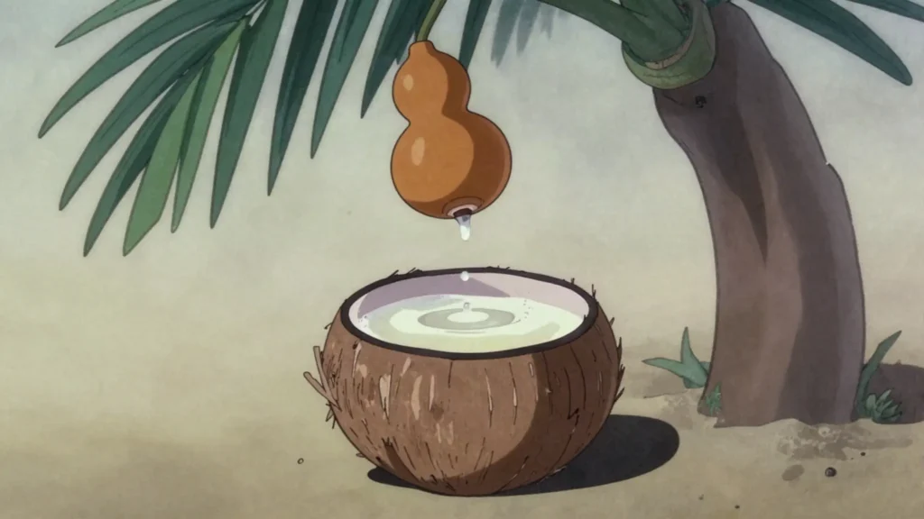 Karewe, fresh coconut-palm toddy tapped twice daily, sweet and lightly fermenting, Kiribati drink, anime style