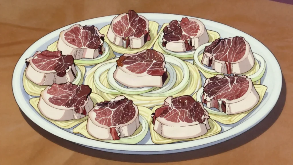 Kazy, cured horse-rib sausage, sliced for honored guests, Kazakhstan charcuterie & cured, anime style