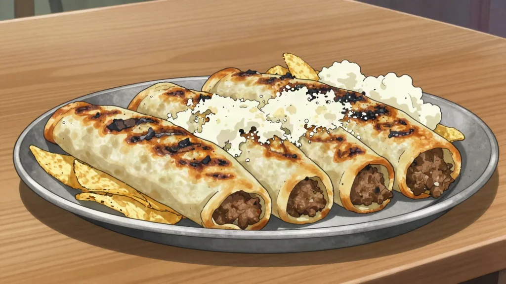 Kebapche, grilled minced pork-beef rolls seasoned with cumin, Bulgaria main, anime style