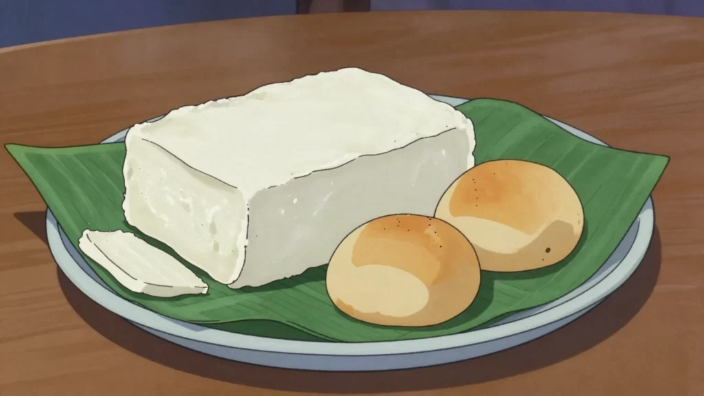 Kesong Puti, soft fresh white cheese of carabao milk, salty and squeaky, eaten with, Philippines cheese & dairy, anime style