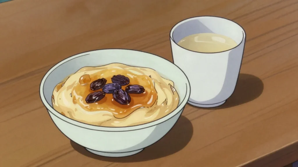 Khailmag, caramelized clotted cream cooked with flour, sugar and raisins, Mongolia dessert, anime style