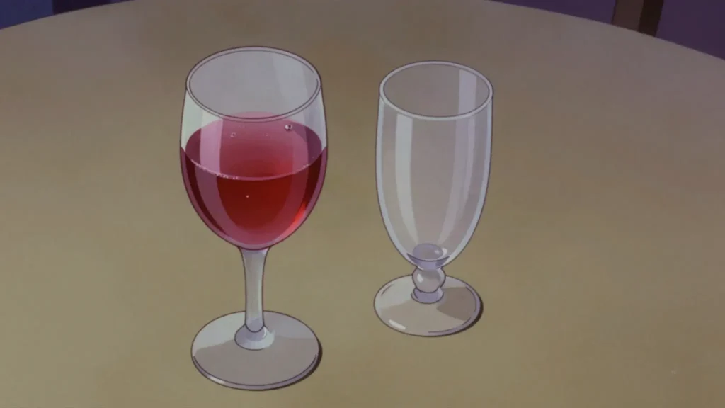 Kir, white Burgundy aligoté topped with blackcurrant liqueur, served as an aperitif, France cocktail, anime style
