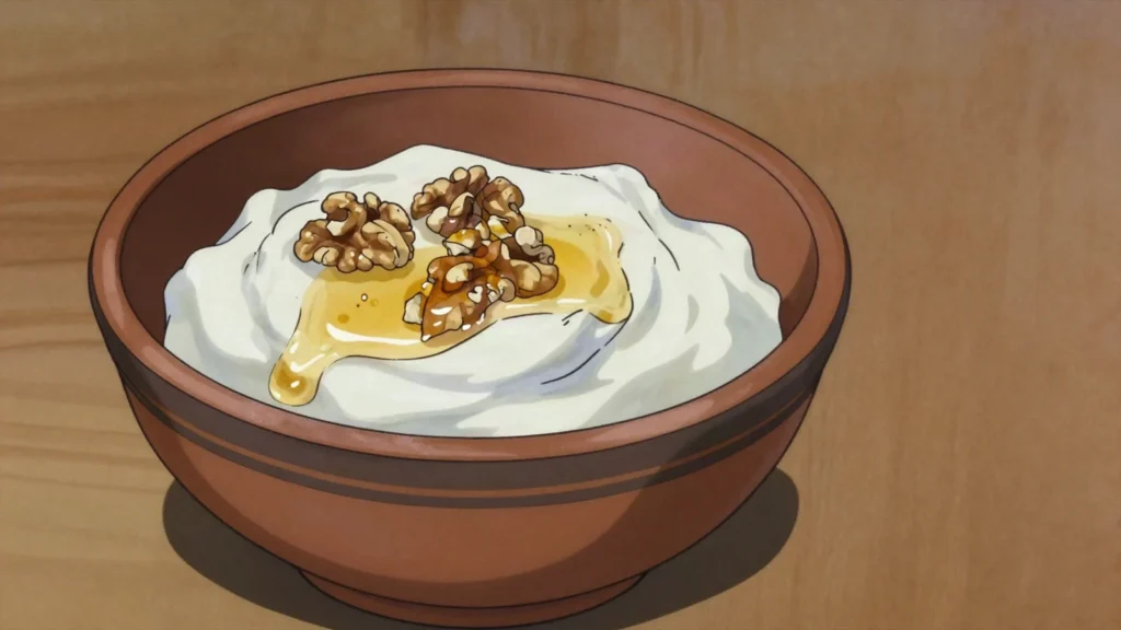 Kiselo mlyako, thick Bulgarian yogurt of Lactobacillus bulgaricus fame, Bulgaria cheese & dairy, anime style