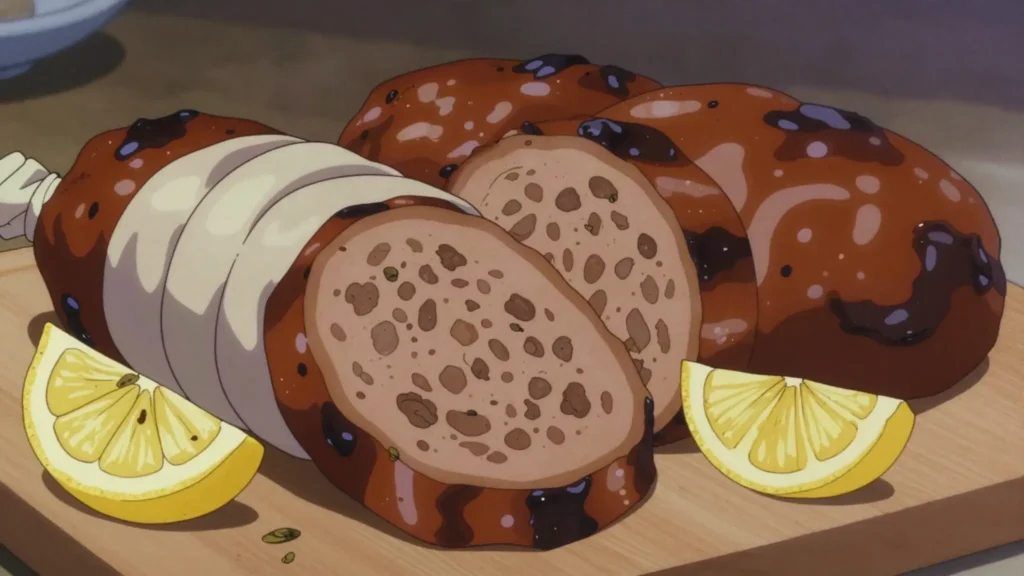 Kokoretsi, lamb offal wrapped in intestines and turned on a spit, Greece main, anime style