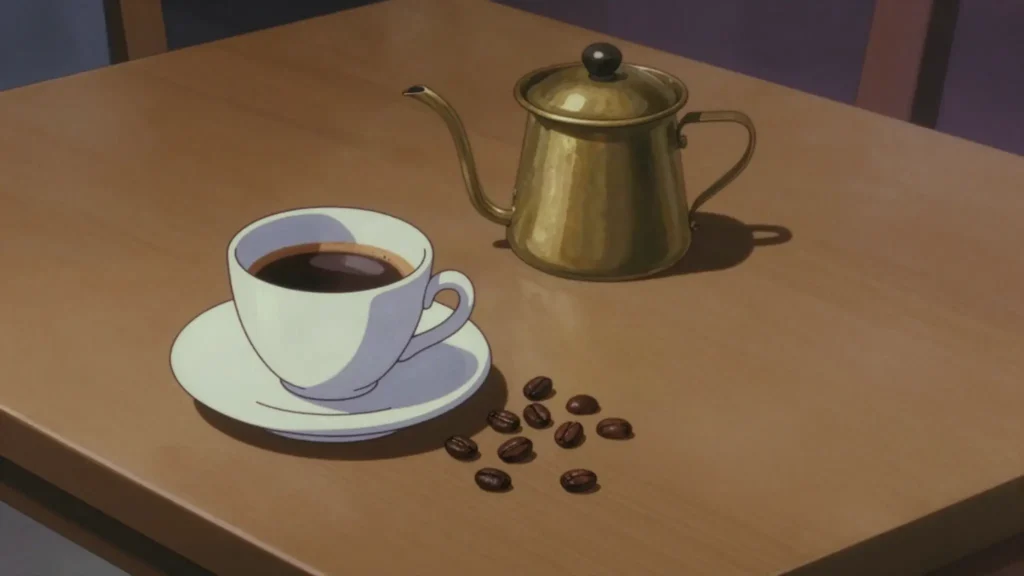 Kopi Luwak, coffee from beans passed through a civet, once wild-collected, now largely farmed, Indonesia drink, anime style