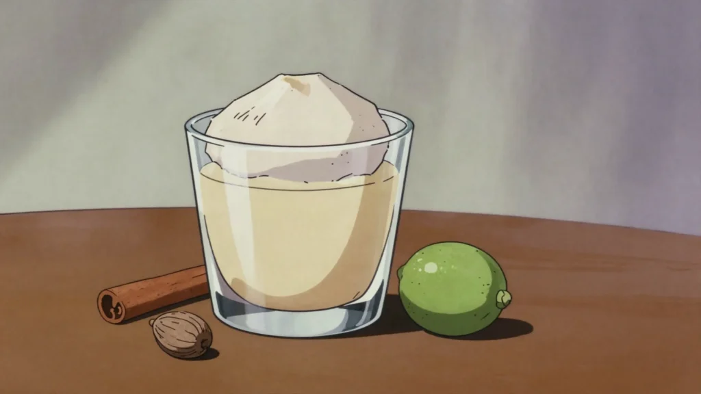 Kremas, creamy coconut-rum holiday liqueur, Haiti wine & spirit, anime style