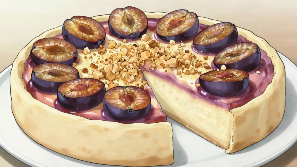 Kuchen, german-style fruit or nut cake, eaten with afternoon tea, Chile bread & pastry, anime style