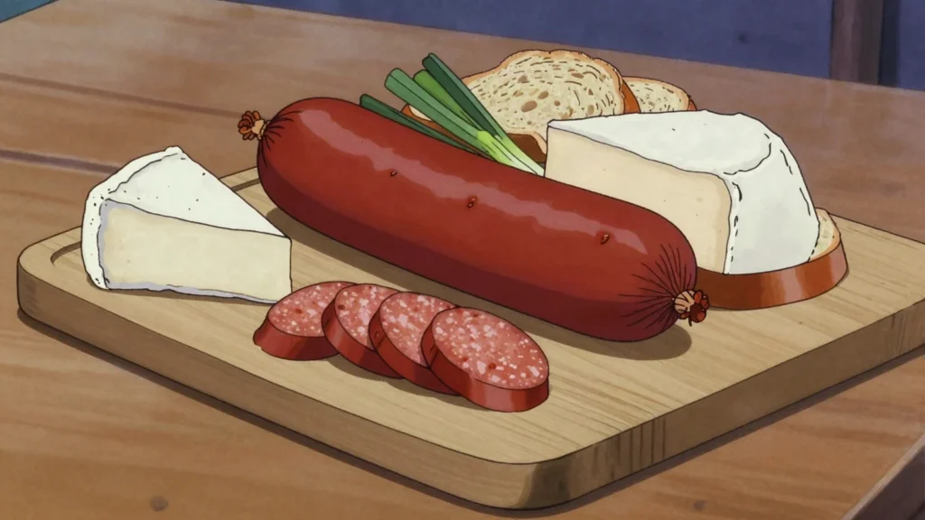 Kulen, spicy paprika-cured Slavonian sausage, Croatia charcuterie & cured, anime style