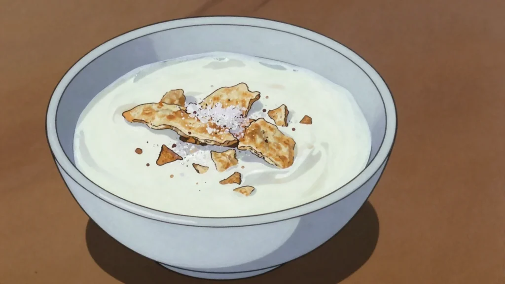 Kulturmelk, cultured sour milk drunk cold or poured over flatbread and sugar, Norway cheese & dairy, anime style