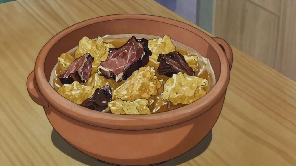 Kupus sa suvim mesom, sauerkraut slow-cooked with smoked ribs and dried meat, Montenegro soup & stew, anime style
