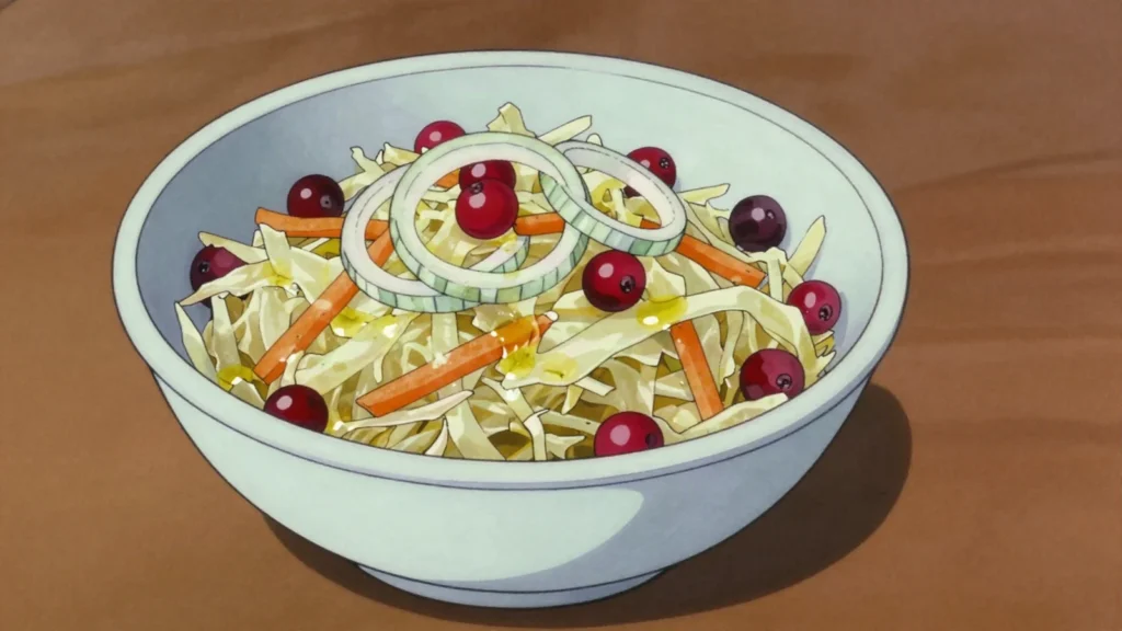 Kvashenaya kapusta, salted shredded cabbage fermented in barrels, dressed with oil, Russia fermented & pickled, anime style
