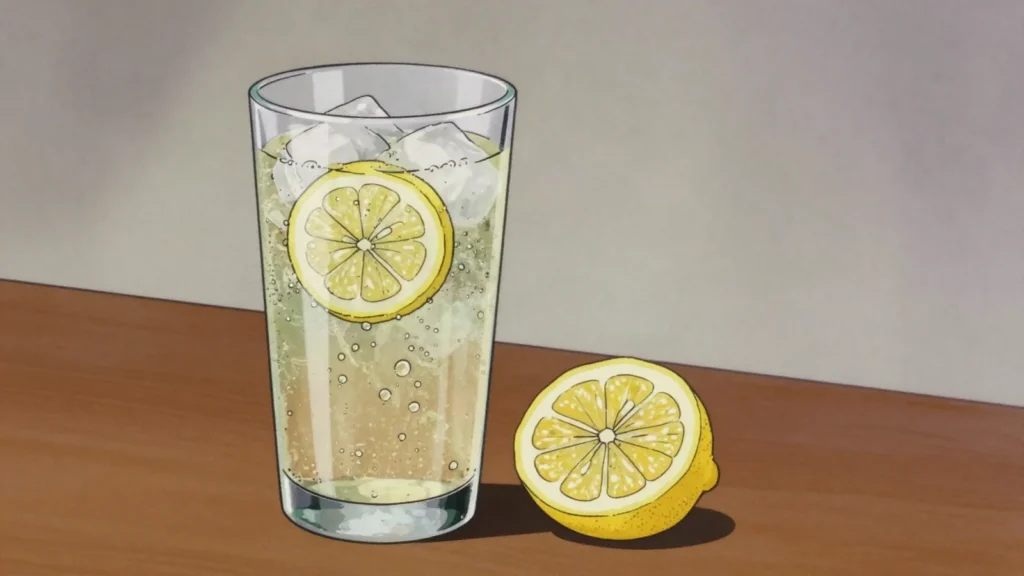 L&P, lemon-flavored sparkling drink from Paeroa, 'world famous in New Zealand', New Zealand drink, anime style