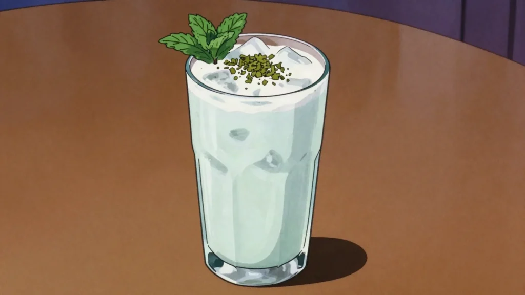 Laban, salted drinking yoghurt served ice cold with machboos and grilled fish, Bahrain drink, anime style