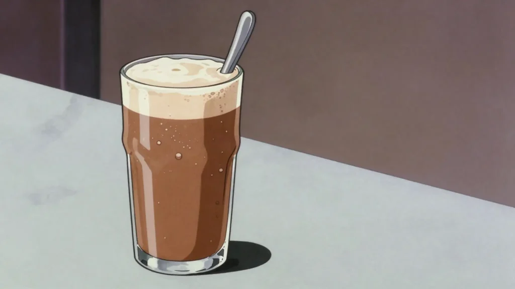 Lagidze water, syrup soda made to order, including a famous chocolate and cream flavour, Georgia drink, anime style