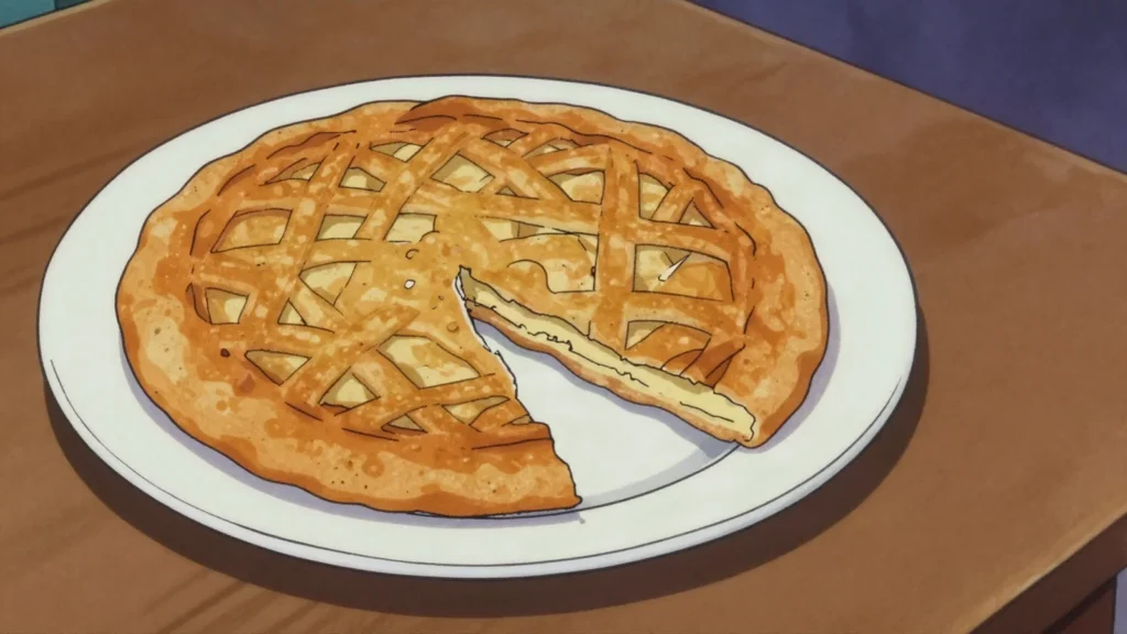 Lakhamari, hard, deep-fried wheat cake, sometimes latticed, cracked apart and shared, Nepal bread & pastry, anime style