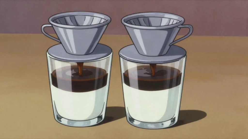 Lao Coffee, dense dark-roast coffee from the southern highlands, drunk with condensed milk, Laos drink, anime style