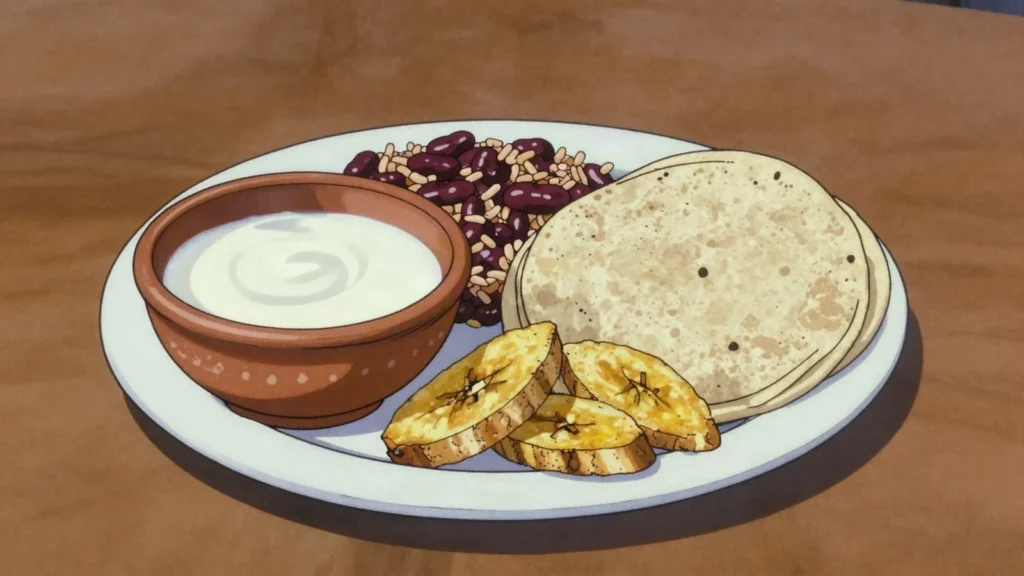 Leche agria, naturally soured milk, thick and sharp, eaten with tortilla and, Nicaragua fermented & pickled, anime style